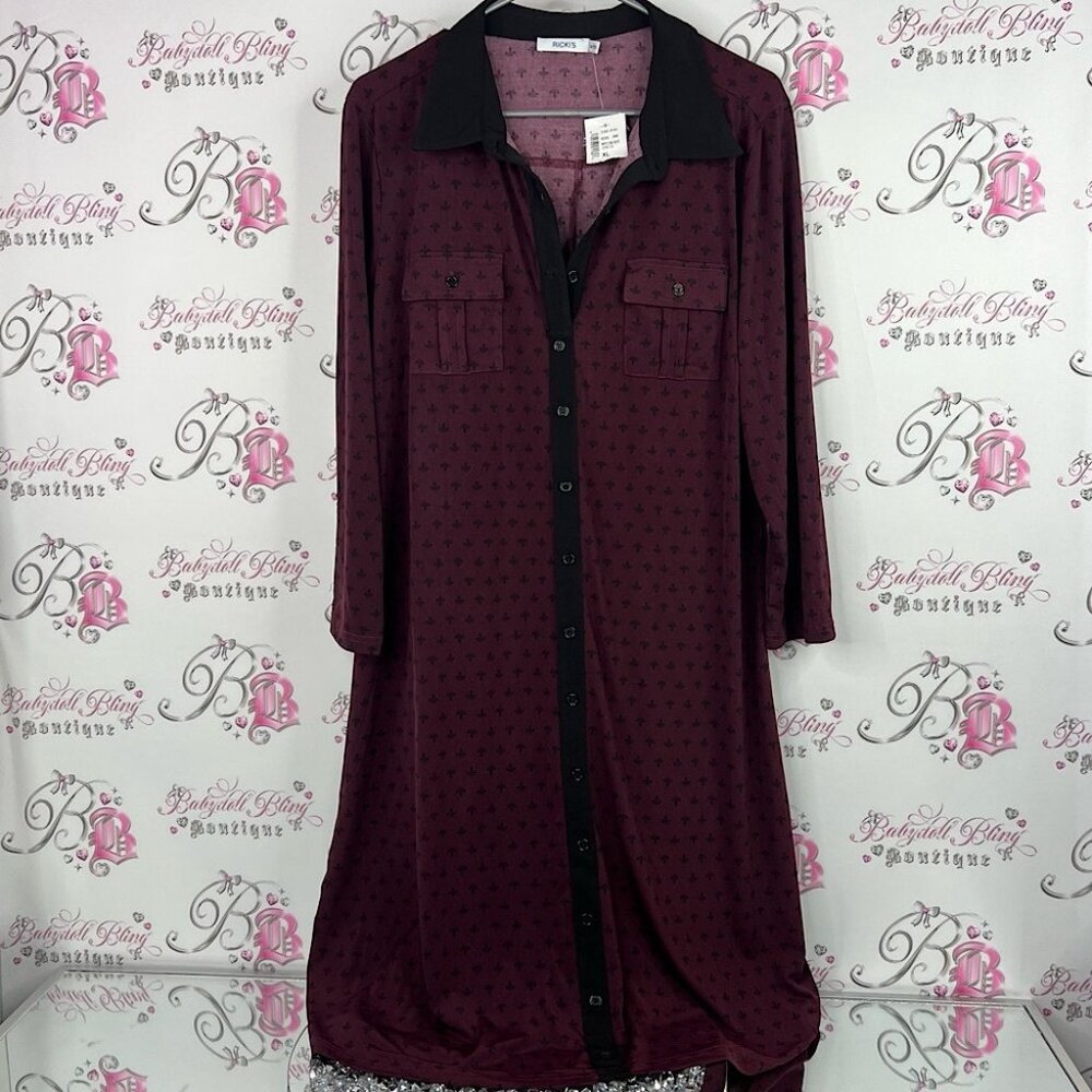 Ricki's dress long button up brand new with tags Plum Dress with Black Collar